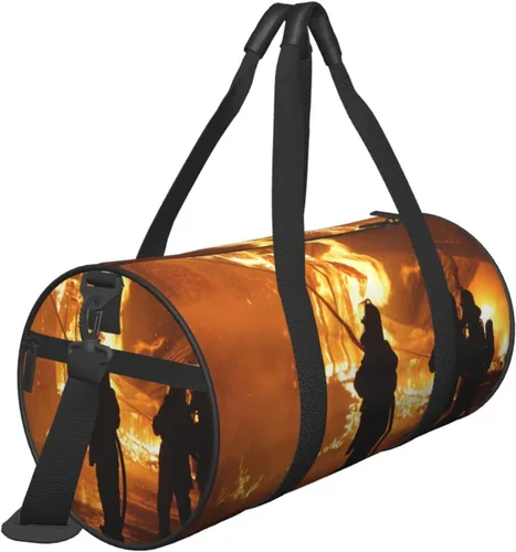 Vista 8 de Bolsa de viaje con cordones de fútbol americano, bolsa de viaje para el gimnasio, para hombres y mujeres, Bombero bombero llama, talla única