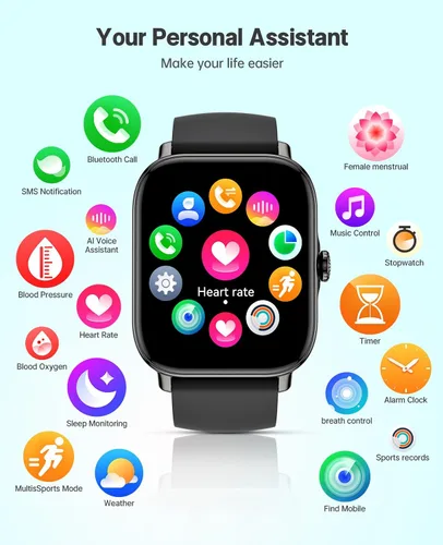 Vista 6 de Reloj inteligente para Android para hombres y mujeres, pantalla táctil de 1.91 pulgadas con monitor de sueño de oxígeno en sangre y frecuencia