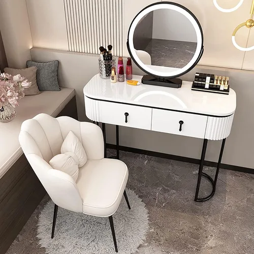 Vista 16 de Escritorio de tocador con espejo iluminado, mesa de tocador de lujo ligera con luces, 3 modos de iluminación de color, brillo ajustable, mesa