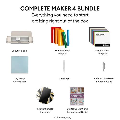 Vista 2 de Cricut Maker 4 Kit de inicio para principiantes, máquina de corte inteligente con vinilo y planchado (HTV), herramientas y materiales para Hojas