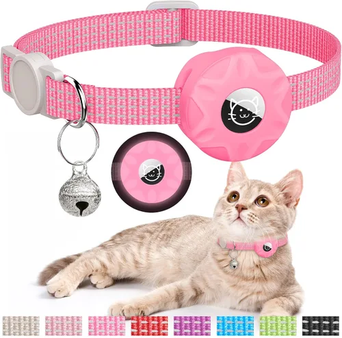 Vista 23 de Apple AirTag - Collar para gatos, rastreador GPS con función separable y campana, ligero para gatos y gatitos (negro)
