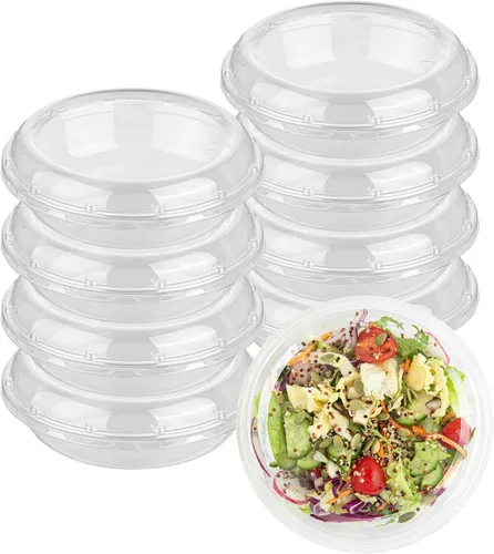Vista 2 de Restaurantware Thermo Tek - Platos para servir de 7.5 x 2.4 pulgadas con tapas, 100 bandejas desechables para verduras, redondas para fiestas