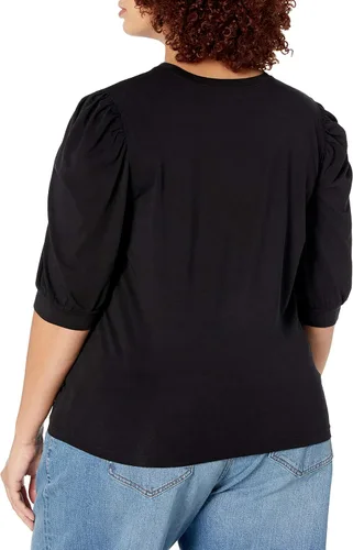 Vista 6 de The Drop Mariko - Camiseta elástica de manga abombada con cuello redondo para mujer