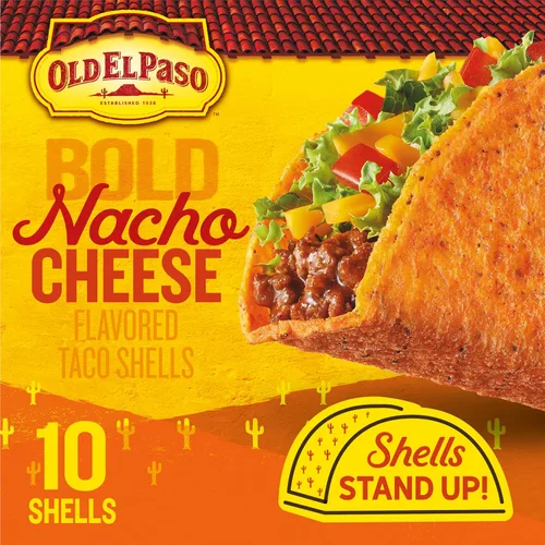 Vista 3 de Old El Paso Stand 'N Stuff Bold Nacho Cheese - Conchas de taco con sabor a queso de nacho, 10 unidades (paquete de 6)