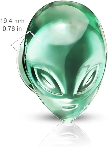 Vista 3 de Pierced Owl - Enchufes acampanados dobles de cabeza alienígena verde, se venden por par