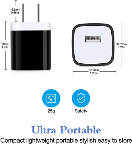 Vista 3 de Cargador de pared tipo C, bloque de carga de 5 V/1 A, enchufe de pared con cable USB C de 6 pies, cable de carga tipo C para Samsung Galaxy S26