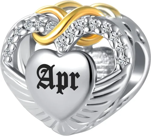Vista 2 de QeenseKc Ene-Dic - Dijes de alas angulares con forma de corazón infinito y corazón calado para pulsera Pandora, Cristal Diamante de imitación