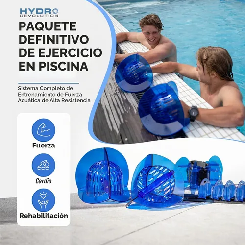 Vista 2 de Hydrorevolution Ultimate Pool Exercise Bundle Water Exercise Equipment Water Weights, Fins & Aquastrength Barbell Quick Start Guide Alta