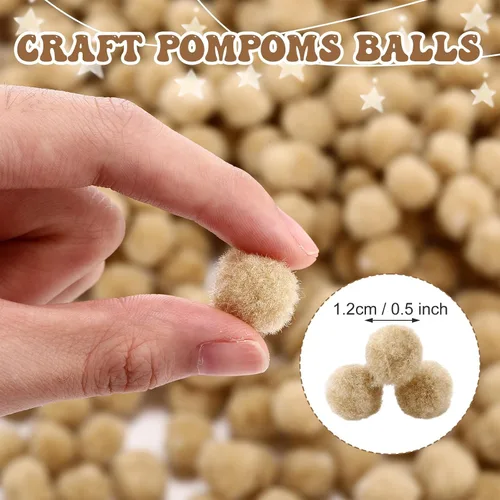 Vista 2 de Blulu 500 pompones de polipropileno de 0.5 pulgadas para hacer manualidades, pequeñas bolas de pompones para decoración de manualidades (beige)