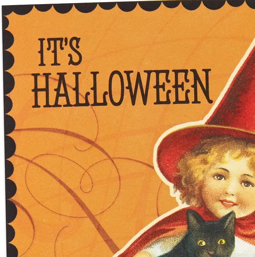 Vista 3 de Hallmark Tarjetas vintage de Halloween (8 tarjetas con sobres) Bonita bruja con gato negro y Jack-o-Lantern