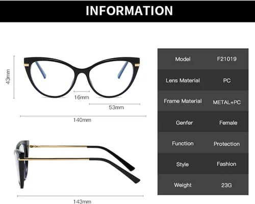 Vista 4 de LJCZKA Gafas de bloqueo de luz azul para mujer, antirojo, satrás, para computadora, ojo de gato, montura transparente