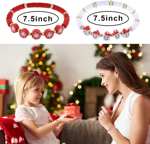 Vista 4 de Taouzi 10 pulseras de Navidad para mujer, pulseras elásticas apilables de Navidad, con copos de nieve, regalos de Navidad para mujeres y niñas