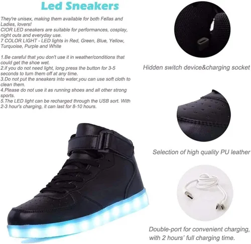 Vista 7 de IGxx Zapatos con luz LED para niños, tenis de alta calidad, zapatos con luces para niños, carga USB, entrenadores luminosos intermitentes