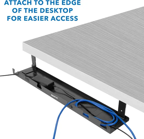 Vista 8 de Mount-It! Bandeja de gestión de cables para debajo del escritorio, bandeja de cables de acero resistente de 23 pulgadas y cesta de cables
