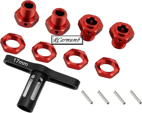 Vista 5 de Tuercas de rueda de aluminio de 0.669 in, bujes hexagonales de rueda y llave de rueda para 1/10 Kraton 4X4 4S V2 BLX, Outcast 4X4 4S V2 BLX Rojo - 1