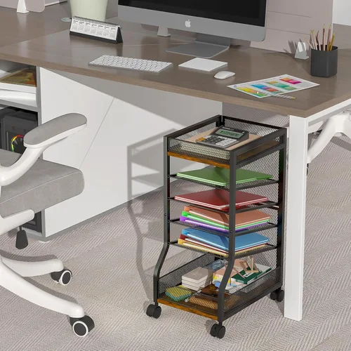 Vista 3 de keomaisyto Organizador de archivos de pie de 6 niveles para organización de oficina, soporte para archivos debajo del escritorio con bandejas