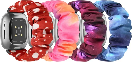 Vista 10 de Bandas elásticas compatibles con Fitbit Sense/Sense 2/Versa 3 / Versa 4 para mujer, paquete de 4 correas elásticas de repuesto de nailon elástico