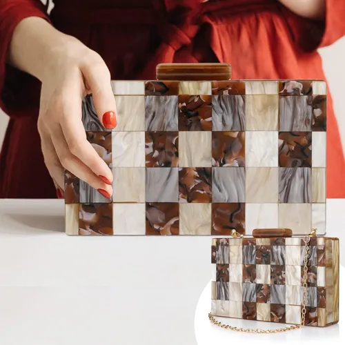 Vista 6 de YYW Monederos y bolsos de mano de acrílico con mármol para mujer, elegante banquete de noche, bolsa de mano