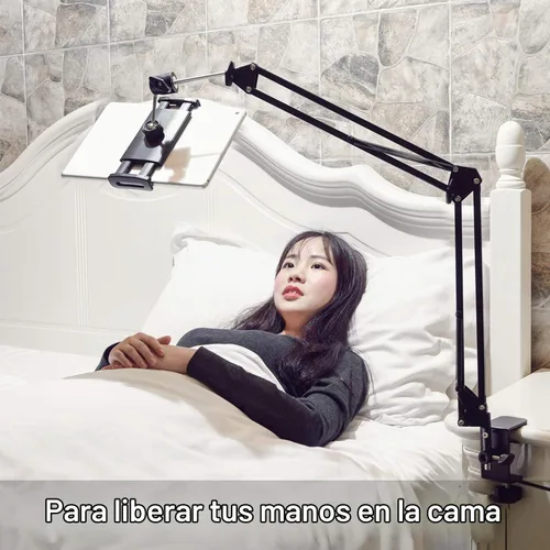 Vista 3 de SAMHOUSING Soporte para tableta para cama, soporte de montaje para cama giratorio de 360 grados con brazo de aluminio para iPad, iPhoneXS, N-Switch