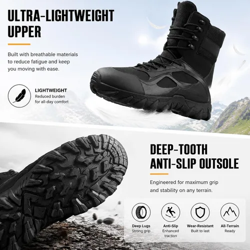 Vista 5 de Botas de nieve tácticas para hombre, botas tácticas altas con Negro
