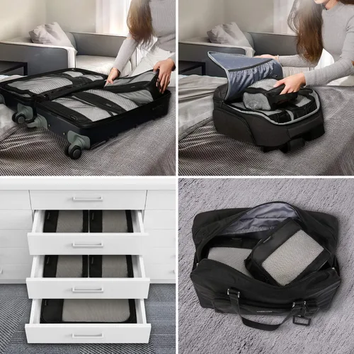 Vista 8 de BAGSMART - Juego de 7 cubos de embalaje para artículos esenciales de viaje, bolsas organizadoras ligeras de equipaje con bolsa para zapatos