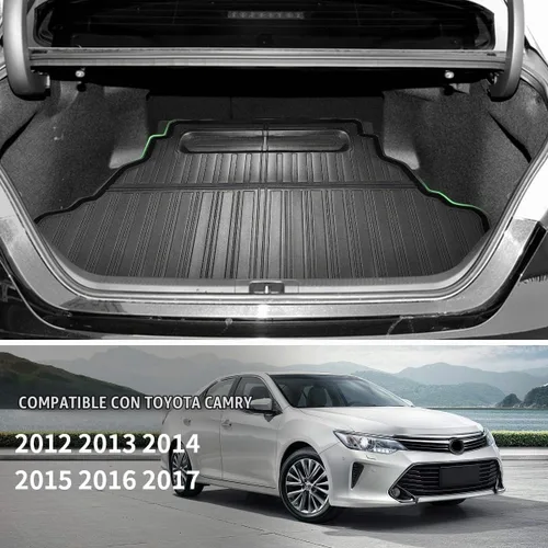 Vista 2 de Alfombrillas de piso de 2 filas y revestimiento de carga compatibles con Camry 2012-2017, alfombrillas de goma para todo tipo de clima, negras