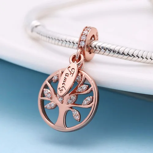 Vista 3 de SOUKISS Abalorio de plata de ley 925 con diseño de árbol de la vida familiar para pulsera europea