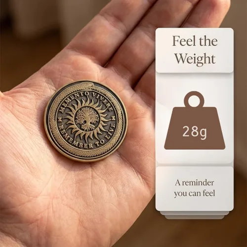 Vista 2 de Memento Mori Medallón de moneda estoicismo, regalo Amor Fati Metal Gold Color Token EDC Challenge Stoic Reminder Colgante Momento Mori Regalo