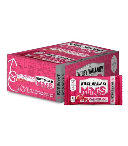 Vista 9 de Wiley Wallaby Mini bocados de regaliz rojo clásico, 2.0 onzas, bolsas de dulces de regaliz australiano suave y masticable, paquete de 18