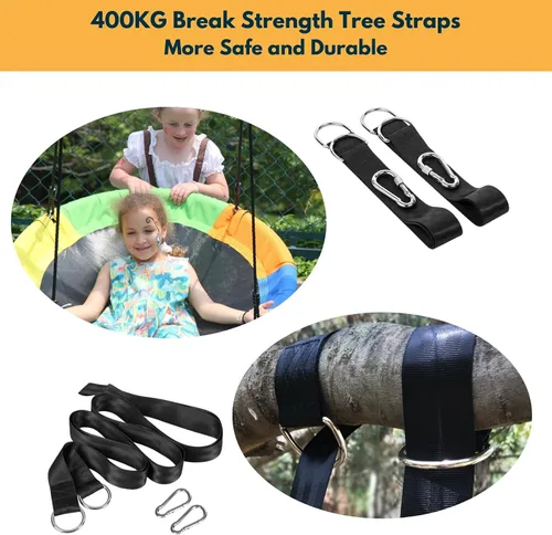 Vista 7 de Columpio de platillo – Asiento de columpio de árbol de 40 pulgadas con tela Oxford impermeable 900D para niños y adultos Capacidad de peso de 700