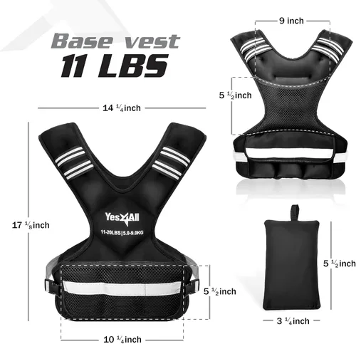 Vista 3 de Yes4All - Chaleco con peso ajustable de 11 a 32 libras con tira reflectante, chaleco de peso grande para entrenamiento de fuerza para hombres