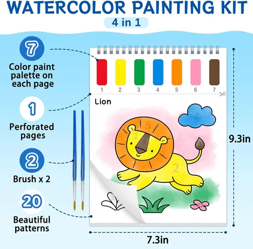 Vista 5 de Libros para colorear con pintura al agua para niños, juegos de papeles de pintura de acuarela sin desorden para niños pequeños, kit de pintura