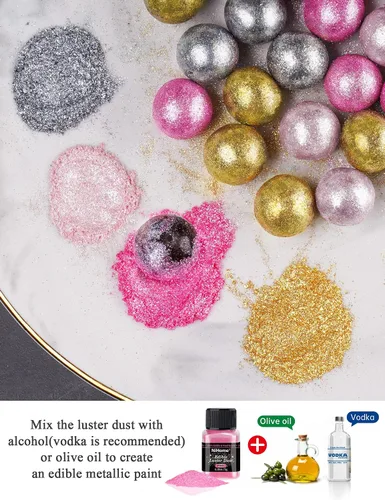 Vista 5 de NiHome - Polvo de lustre comestible y purpurina brillante, esparcidores metálicos de lujo, 4 botellas de 0.18 oz/5 g para decorar bebidas y pasteles