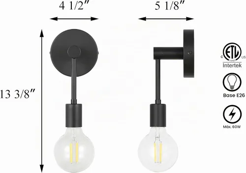 Vista 5 de XiNBEi Lighting - Aplique de pared negro de 1 luz para pasillo, bombilla LED incluida Mate negro