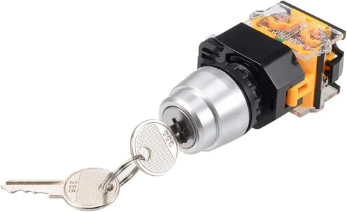 Vista 3 de uxcell 1 unids 0.866 in 2 posición clave bloqueo botón interruptor con teclas tono plateado NO/NC