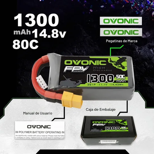 Vista 6 de OVONIC 3S Lipo Batería 50C 1300mAh 11.1V Lipo Batería con XT60 Conector para RC FPV Racing Drone Quadcopter