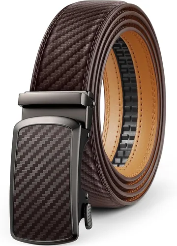 Vista 28 de Drowsmen - Cinturón de cuero para hombre con trinquete de 1 3/8 pulgadas, hebilla automática de deslizamiento con clic, ajuste ajustable para un