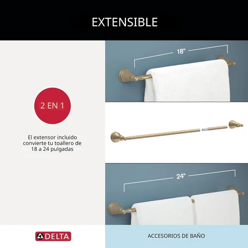 Vista 4 de Delta Mylan MYN64-CZ - Juego de 4 toallas de baño de bronce champán de 18 pulgadas, soporte para papel higiénico, soporte para toallas de mano