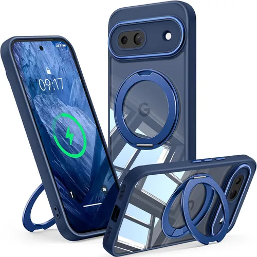 Vista 26 de 【Soporte magnético giratorio de 360°】 Funda para Google Pixel 8A 【Compatible con MagSafe y Pixelsnap】 Funda con soporte de anillo 【Transparente sin