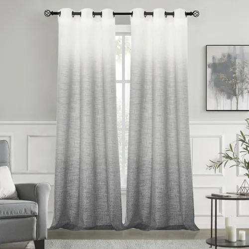 Vista 16 de Central Park Panel de cortina de ventana degradado de lino con estampado en tela de mezcla de rayón, tratamientos para sala de estar/dormitorio Gris