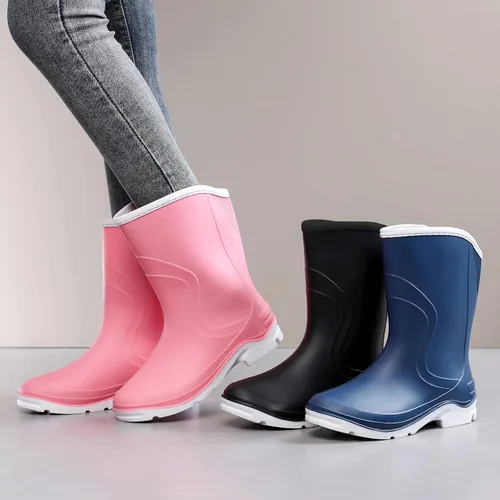Vista 8 de Botas de lluvia para mujer, botas de jardín de pantorrilla extra anchas, ancho de media pantorrilla, cómodas botas de lluvia para adultos, botas