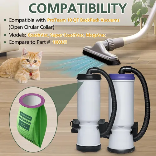Vista 2 de Paquete de 16 bolsas de vacío 100331 QT compatibles con aspiradora ProTeam de mochila de 10 cuartos de galón, para Coachvac, Super Coachvac
