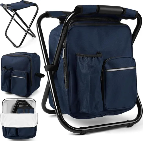 Vista 25 de Kikerike Mochila plegable con aislamiento, silla plegable para camping, caza, pesca, multifunción con bolsillo frontal y bolsillo para botella