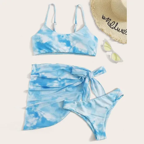 Vista 4 de SNKSDGM Conjunto de brasier deportivo y pantalones cortos con lentejuelas altas para mujer, traje de baño para mujer, traje de baño con cintura