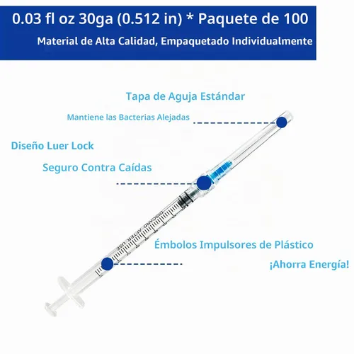 Vista 3 de Paquete de 100 jeringas Luer Lock de 1 ml con agujas de 23Ga (1 pulgada), jeringas y agujas desechables de plástico en embalaje individual