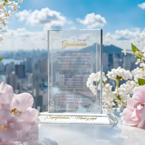 Vista 2 de Placa de regalo de graduación de universidad personalizada para ella, con el nombre del graduado, la escuela, la fecha de graduación, regalo