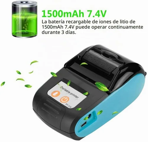Vista 7 de Tangxi Impresora térmica, PT - 210 Impresora portátil de recibos DC 9V/2A Bluetooth Impresora de facturas térmicas 203DPI Interfaz Power Jack Mini