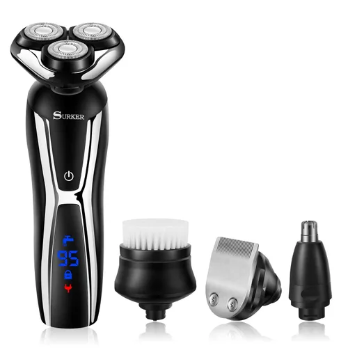 Vista 8 de SURKER Máquina de afeitar eléctrica inalámbrica para hombres, recortadora de pelo de nariz 3 en 1, kit de aseo más 1 cepillo de limpieza facial