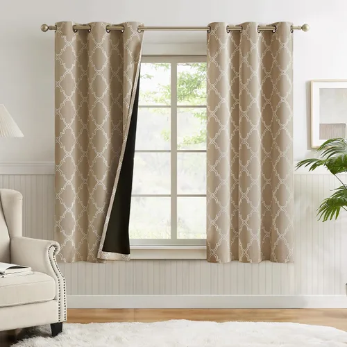 Vista 11 de Melodieux Cortinas 100% opacas de 96 pulgadas de largo para sala de estar, dormitorio estilo marroquí, aislamiento térmico, ahorro de energía