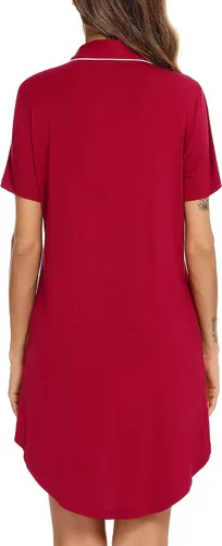 Vista 4 de Samring Camisón de pijama para mujer, manga cortalarga, con botones, camisón para dormir, camisón para novio, talla XXL